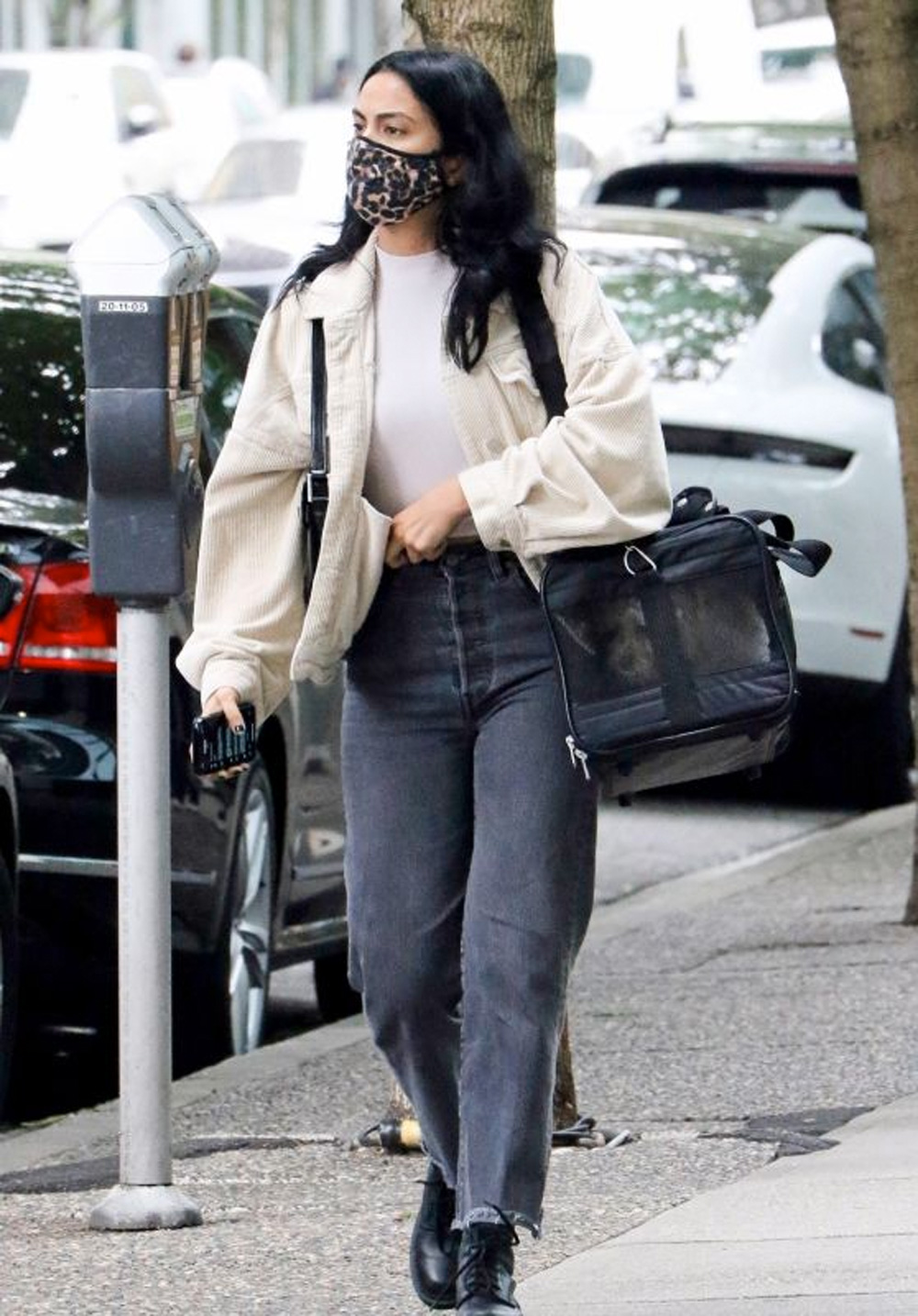 Camila Mendes in a chic denim outfit in Vancouver